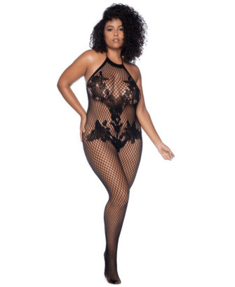 Combinaison grande taille en résille noire 